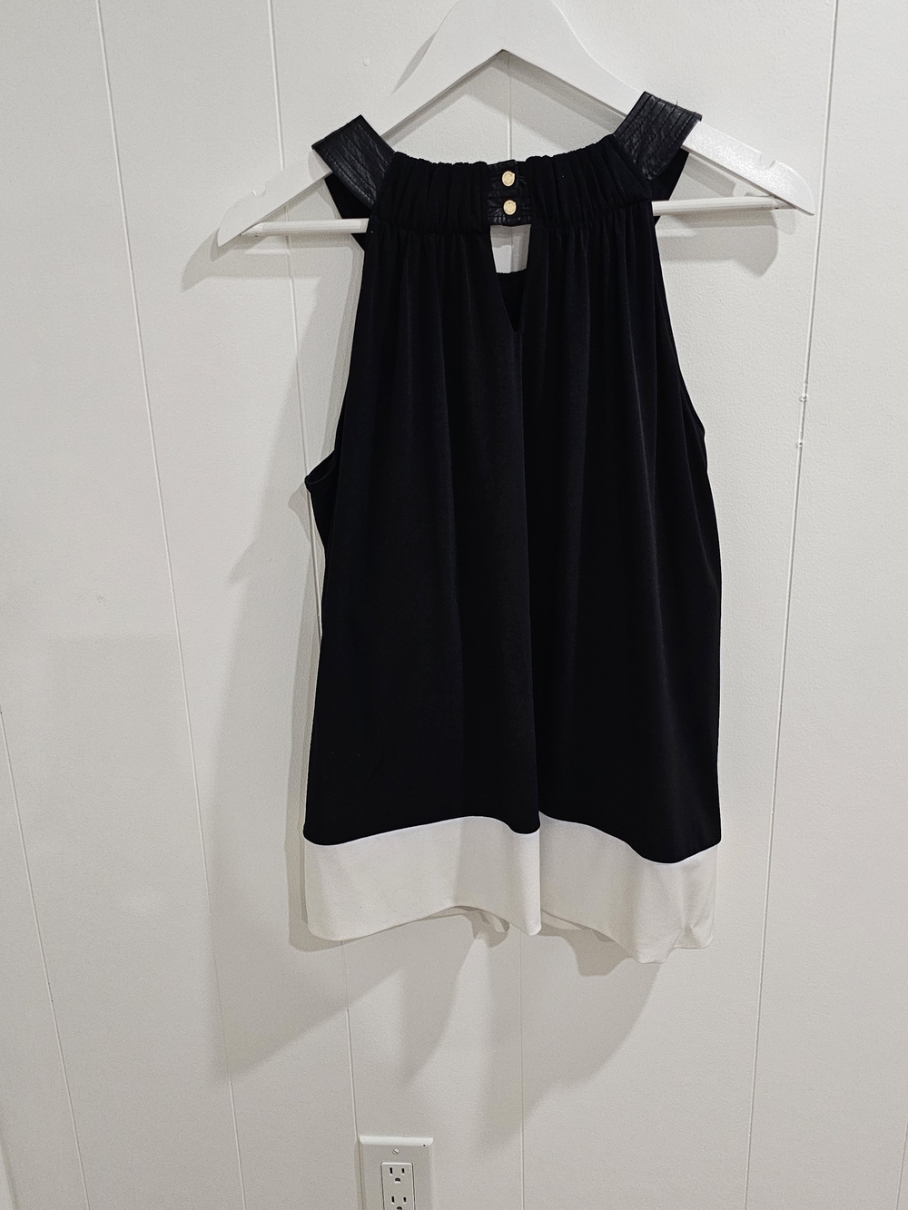 Calvin Klein Black White Colorblock Blouse HalterTop L Old Money Party Luxury - Picture 11 of 12